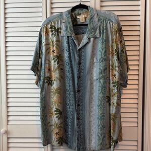 Island Passport Men's Floral Stripe Shirt - Blue and Green